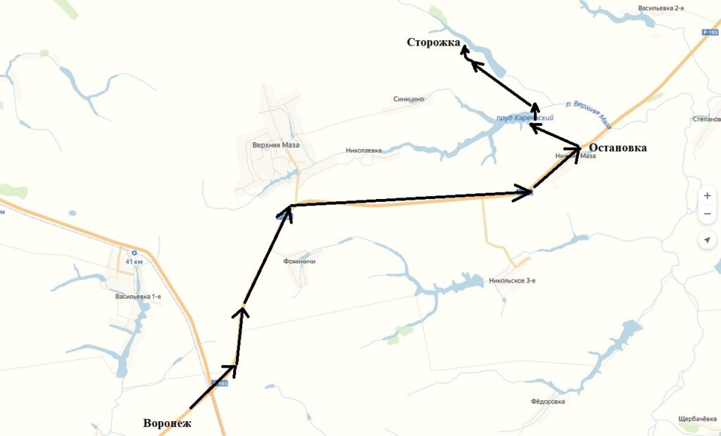 Карта проезда на пруд Змеевский Верхнехавский район Воронежская область