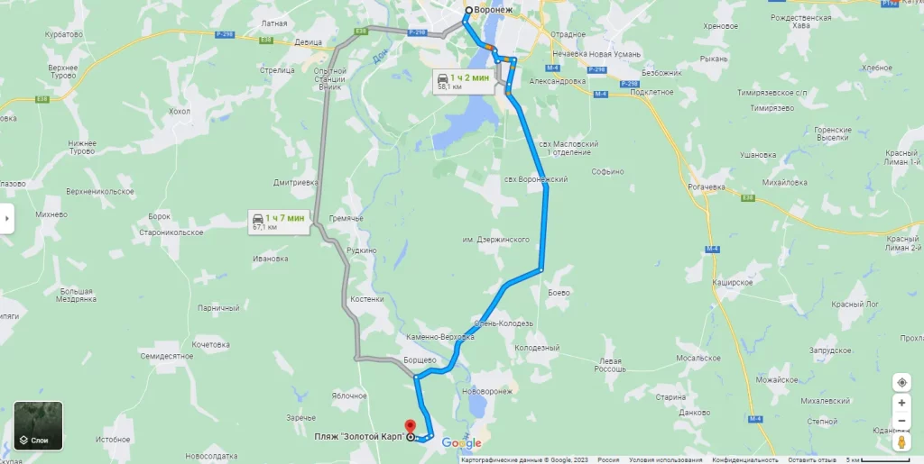 Карта проезда к комплексу для отдыха «Золотой карп» Хохольский район Воронежская область