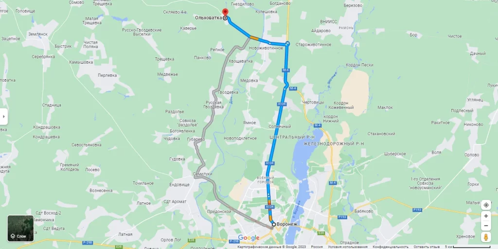 Карта проезда к пруду в Ольховатке
